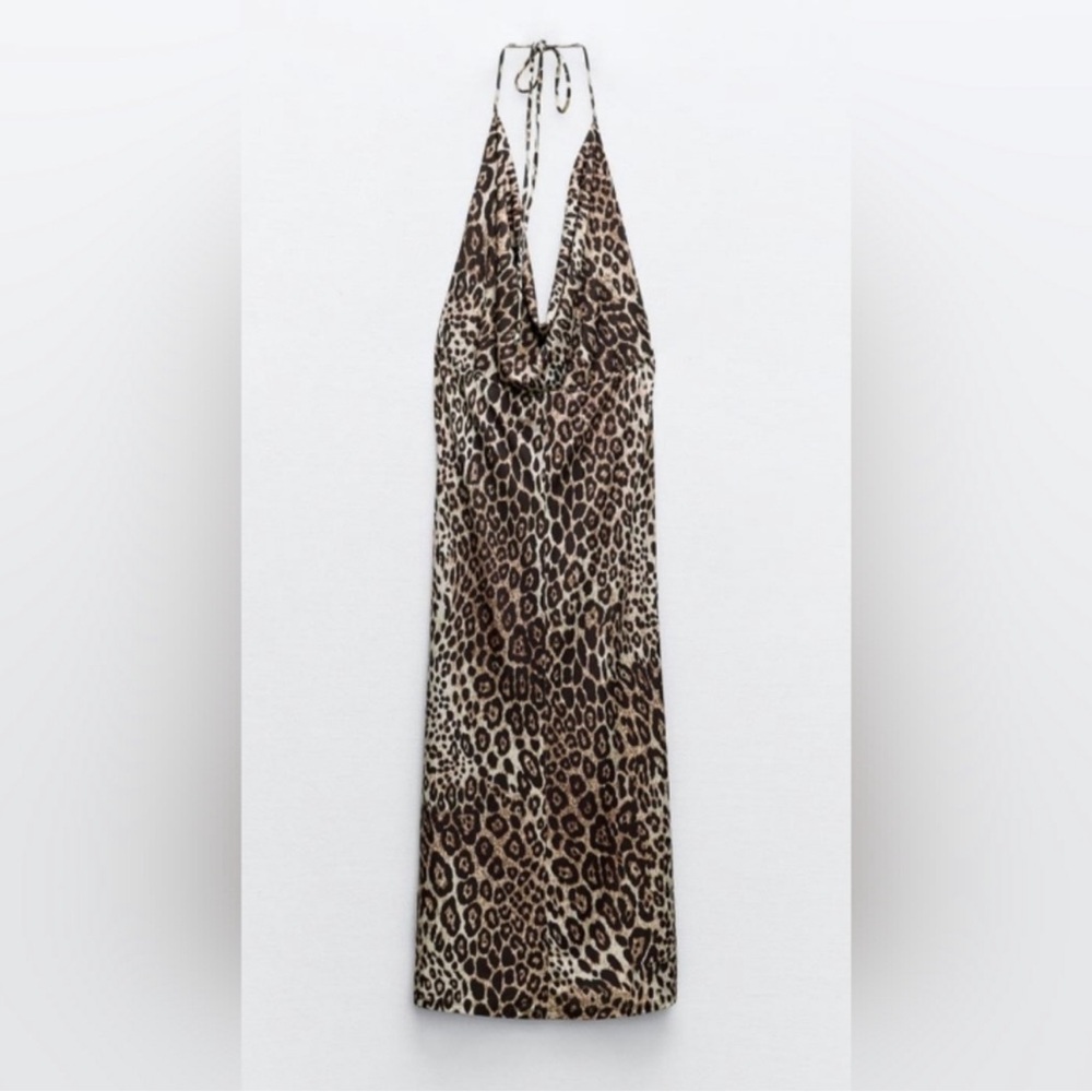 NWT Zara Animal Leopard Print Drape Modi Dress M L - Picture 3 of 14